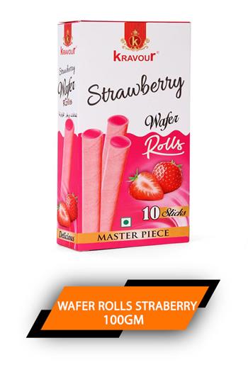 Kravour Wafer Rolls Straberry 100gm